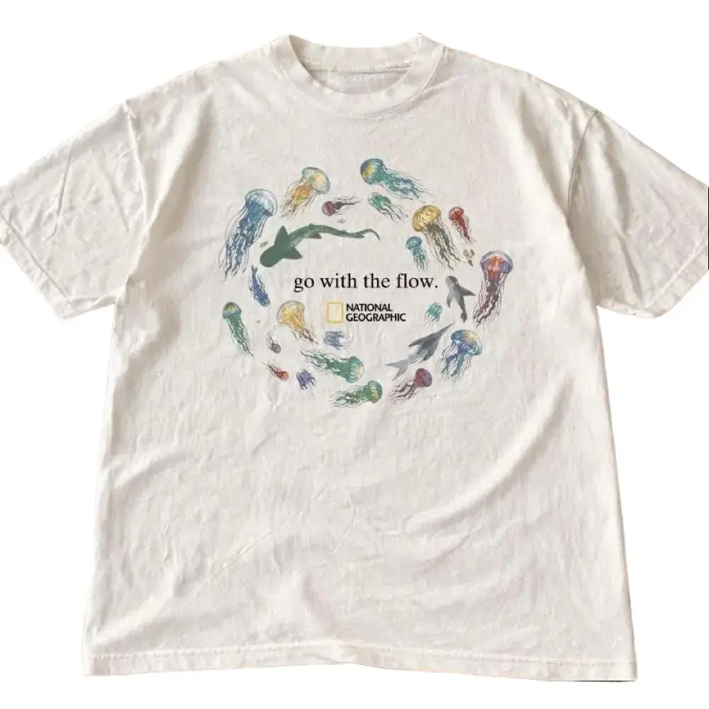 National Geographic Jellyfish Graphic T-shirt, Nature Y2k Streetwear Top, 2000s Cute Gift for Mens Clothing & Women's Clothes