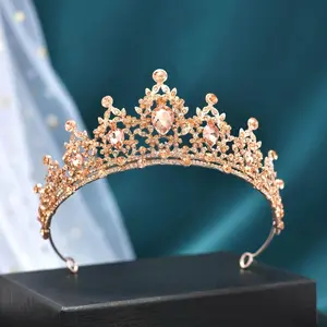 Products Gold Crystal Bridal Tiaras Crowns Pageant Prom Rhinestone Veil Tiara Headbands Birthday Gift Engagement