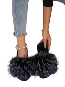 Women's Plush Home Slippers with Comfortable Faux Fur Lining, Elegant Open Toe Design for Indoor Outdoor Wear, Perfect for Family & Casual