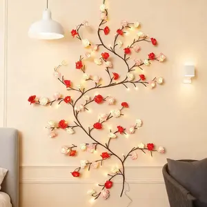 6FT Artificial Rose Flower Vine Lights with 96 LEDs Flexible Willow Branch for Wall Decor Remote Timer Battery USB Powered Fairy Lights Romantic Floral Gifts for Women Bedroom Wedding