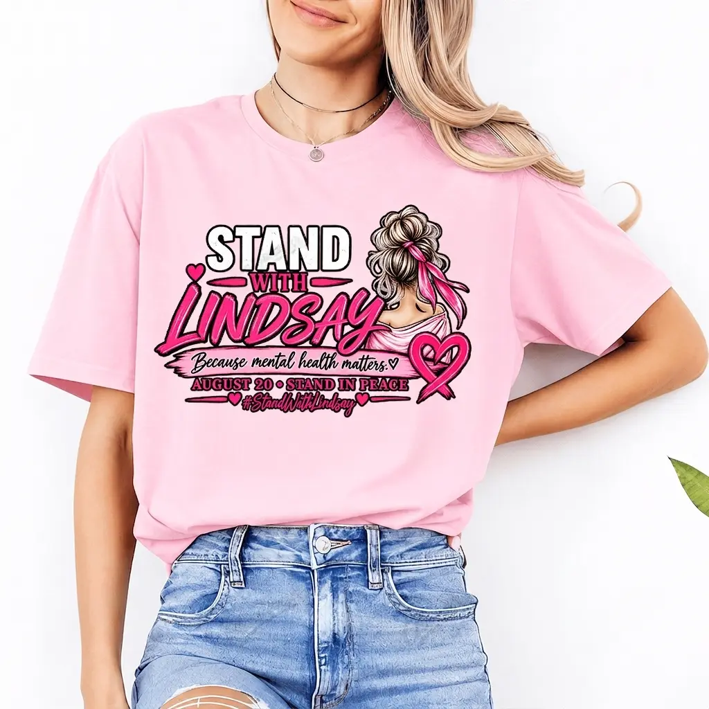 [SALE UP TO 50%] Stand With Lindsay T-Shirt, August 20 Memorial Shirt, Pink Ribbon Awareness Tee, Mental Health Support Shirt