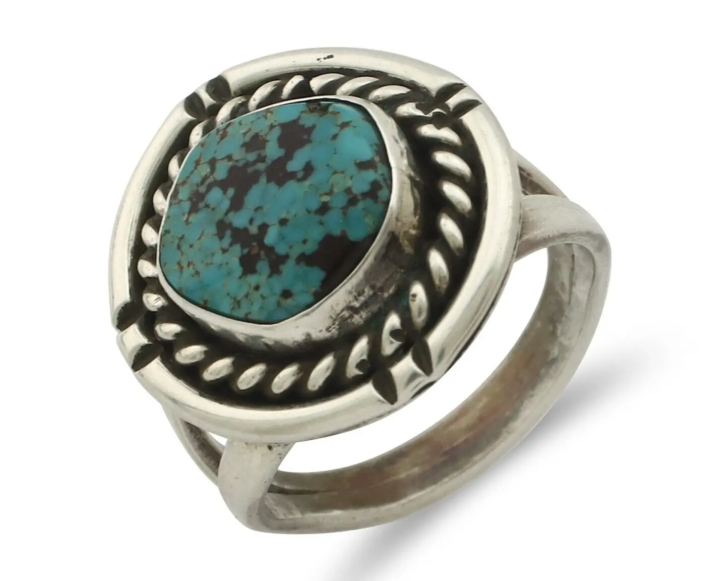Navajo Handmade Ring .925 Silver Blue Diamond Turquoise Native Artist C.80's