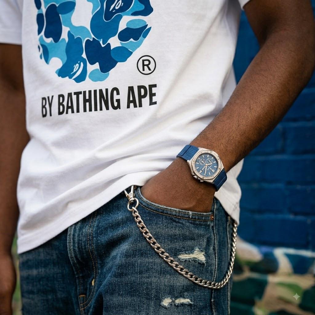 A BATHING APE Blue Camo Ape Head White Tee - Premium Graphic Streetwear Cotton T-Shirt Unisex