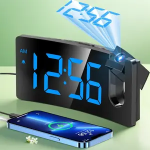 Projection Alarm Clock, Digital Clock with 180°   Rotatable Projector, 3-Level Brightness Dimmer, Clear LED Display, USB Charger, Progressive Volume, 9mins Snooze,12/24H, for Bedroom