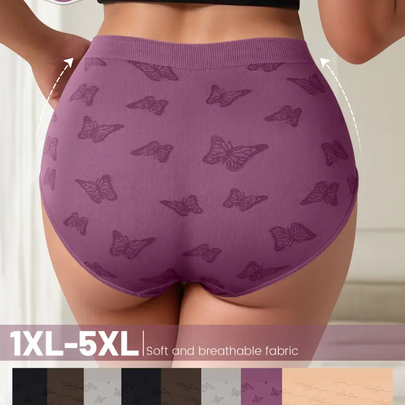 8-Pack MEIYATING Plus Size Women's Triangle Pants, Butterfly Shape Soft Fitted Underwear, High-Quality Printed Skin-Friendly Triangles Panty, Breathable, Triangle Intimates Panties