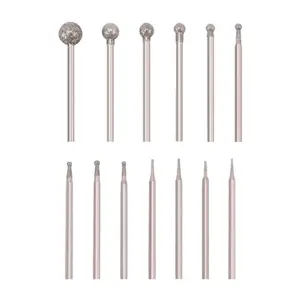 13 Pcs Ball Shape Diamond Burr Diamond Mounted Grinding Burs Stone Carving Set with 3/32 Inch Mandrel for Rotary Tools