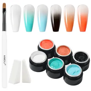 AIMEILI Ombre Gel Nail Polish Kit, Vegan, Cruelty Free, Gradient Blush Effect Solid Gel Polish 6 Colors Pat Painting Gel with Nail Sponge Drawing Brush