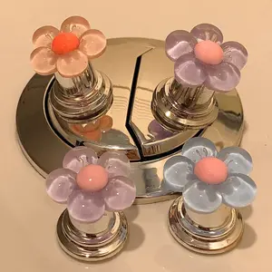 8 PCS Toilet Presser Flower Creative Toilet Switch Presser Household Goods Nail Art Special Flushing Button Decal with Pink and Purple Petals