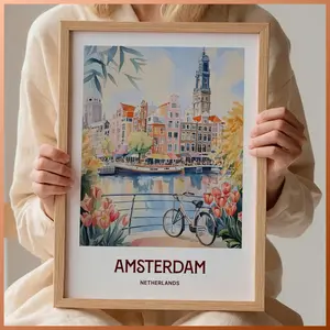 Amsterdam Print Minimalist Wall Art Netherlands Cityscape Poster Travel Decor Pastel Travel Art Living Room Decor C35 254