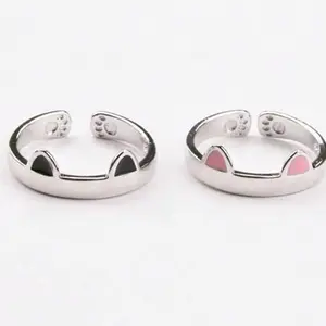 Cat ear ring set of 2 lovely open index finger adjustable couple ring