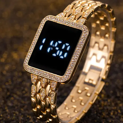 Women's Rhinestone Decor Digital Watch, Fashion Square Dial Digital Watch for Women & Girls, Watch for Birthday Gift, Quartz Wristwatch, Fashion Wristwatches