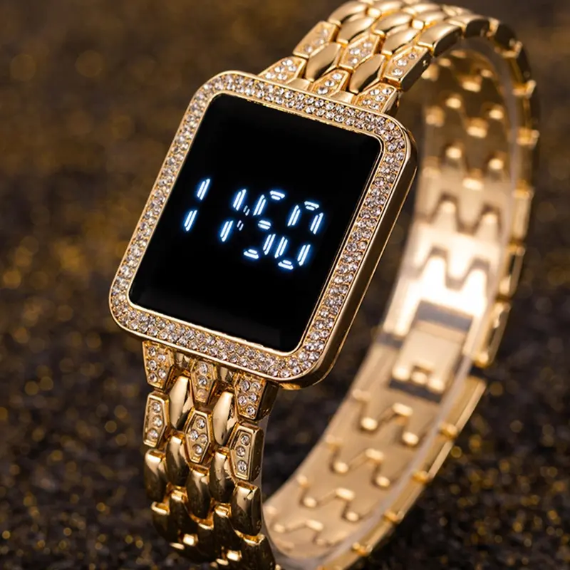 Women's Rhinestone Decor Digital Watch, Fashion Square Dial Digital Watch for Women & Girls, Watch for Birthday Gift, Quartz Wristwatch, Fashion Wristwatches