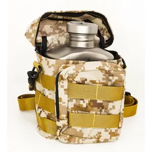 CASTLEPEAK Pure Titanium Military Canteen Mess Kit - 33.81 oz Canteen, 25.36 oz Cooking Pot, 25.04 oz Full Set with Free Camo Carry Bag, Hanging Hook for Outdoor Camping Survival