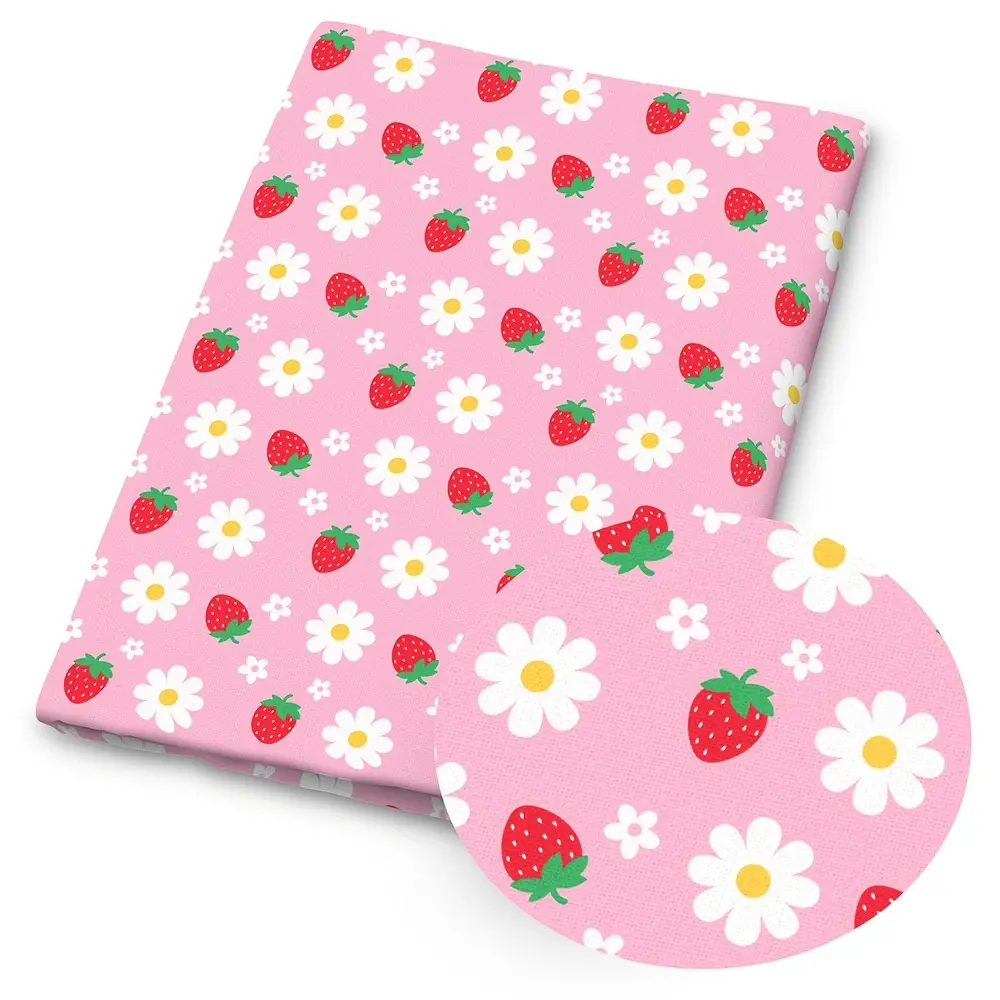 1pc Decorative Strawberry Print Fabric - 59 X 19.68 Inches (150 X 50cm) Pre-cut Polyester Fabric with Pastel Pink Strawberry Patterns - Suitable for DIY Sewing, Scrapbooking, Tablecloths and Crafts