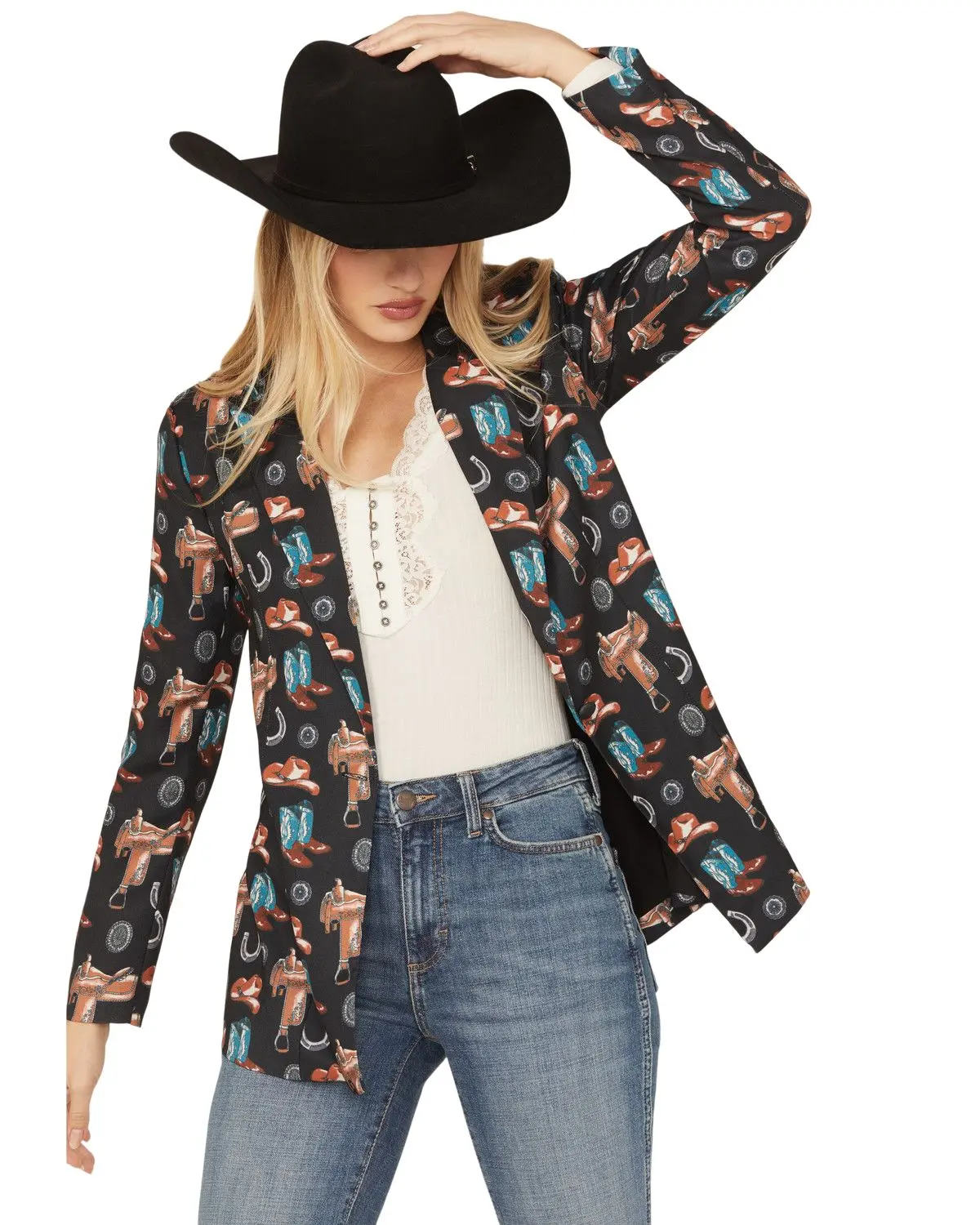 Rock & Roll Denim Women's And Women'S Conversational Print Blazer - Bw96t05869
