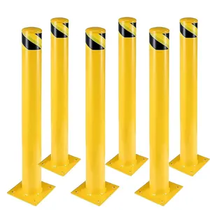 Garvee 6 Pcs Safety Bollard, 48 Inch High Heavy-Duty Yellow Safety Bollard Steel Posts, 4.5 Inch Diameter,Safety Bollard with 16 Anchor Bolts - Ideal for Traffic Control, Driveway Barriers,Parking Poles