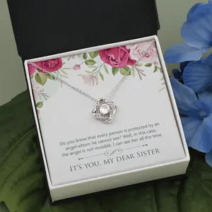 Dear Sister Gift Necklace, Gift Necklace For Sister, Birthday Gift Necklace For Sister, Love Knot Gift Necklace From Sister, Brother