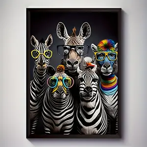 2D Flat, 2D Flat, 1Pc Of Artwork Featuring Fun Zebra Art On Canvas, Colorful Zebra Poster, Modern Wall Art Decoration For Home, Suitable For Living Room, Bedroom, Office, Dining Room, Bar Wall Decor, Printed, Artwork