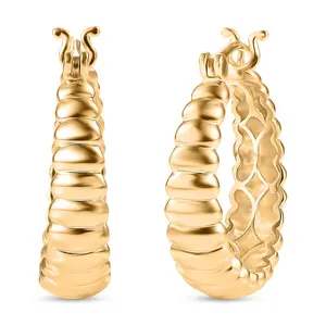 Ribbed Hoop Earrings in 18K Yellow Gold Plated Bronze
