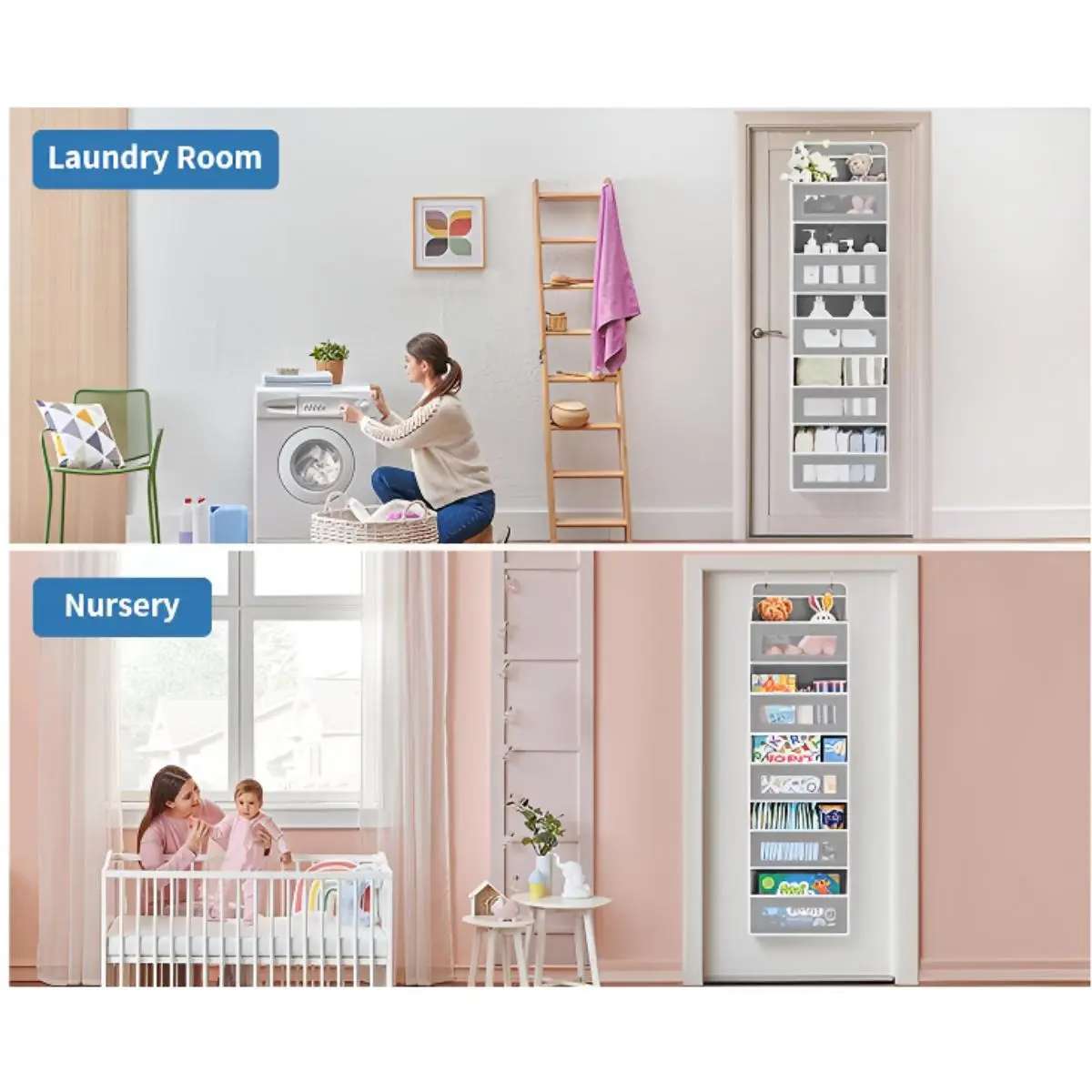 Over-the-Door Organizer Storage | Back-to-School Must-Have Hanging Storage Bag | 5 Large Pockets, 60 lb Capacity | Space-Saving Organizer for Closet, Bathroom, Bedroom, Dorm | Premium Non-Woven Fabric, Tool-Free Installation, Suitable for Wet Wipes, Pantr