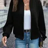 New Fall Winter Women's Solid Color Jacket, Stand Collar Ribbed Sleeve Hem, Elegant Fashion Commuter Coat, Simple High-End Style, Aesthetic