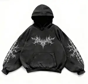 TYF Y2k Washed Hoodie Gothic Punk D Graphic Print Black Washed Hoodies Loose Harajuku Long Sleeved Pullover Men And Women Sweatshirt Top-TYF Casual Fabric