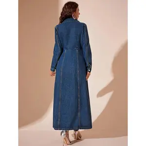 Fashionable street-style new denim button cardigan jacket, women’s long vintage denim coat, suitable for spring and autumn seasons