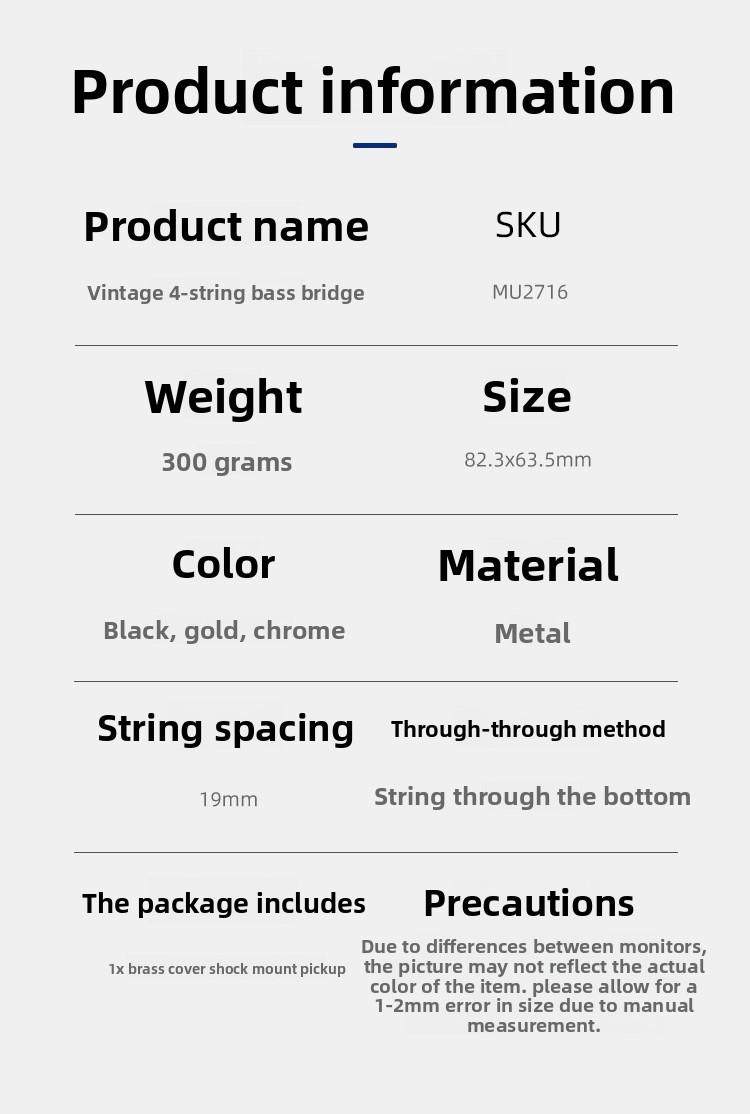 4-String Bass Bridge - Black Color, Durable Design, Perfect for Bass Guitar