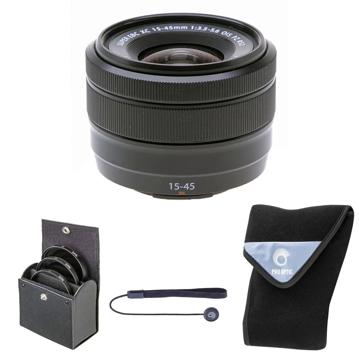 Fujifilm XC 15-45mm f/3.5-5.6 OIS PZ X-Mount Zoom Lens (Black) Bundle with 52mm Digital Essentials Filter Kit, 15x15in Lens Wrap for Photographers, Great for Close-Up Shots
