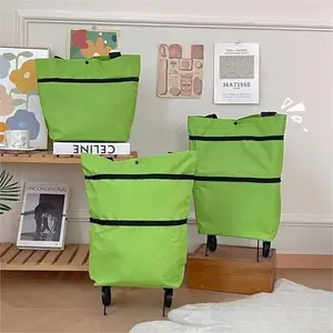Two-In-One Foldable Shopping Cart with Waterproof Bag, Detachable Wheels Hand Pull Car for Grocery, Laundry, Beach, All Terrain Use, Reusable Grocery Bag