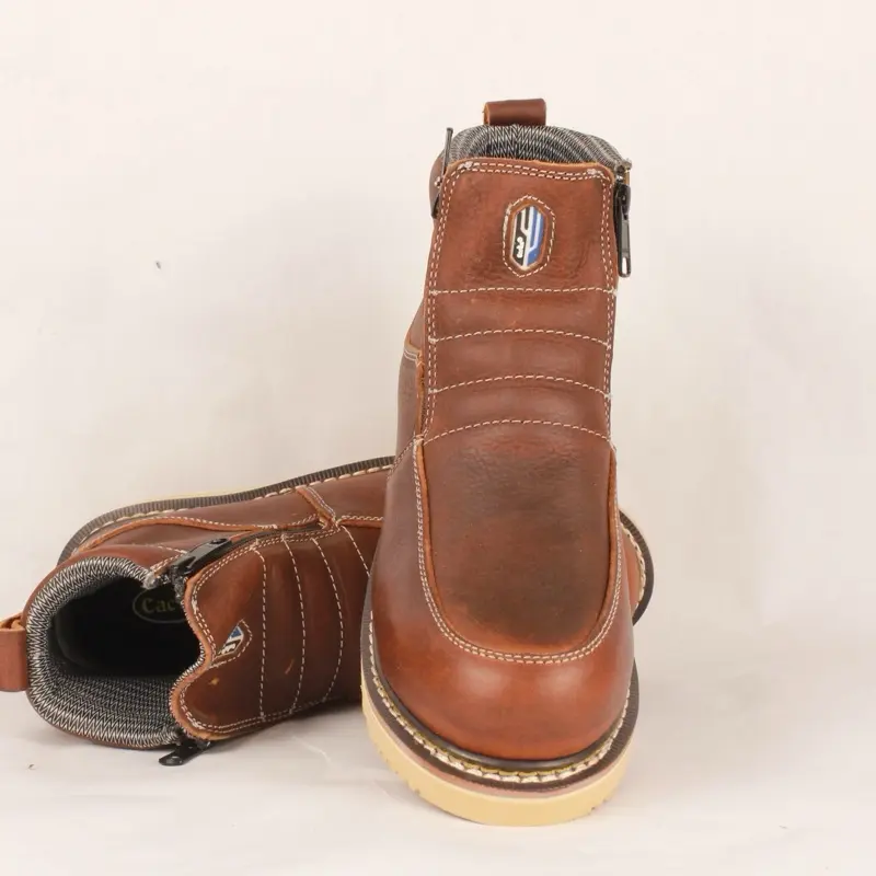 Men's Leather Round Toe Work Boots - Waterproof, Slip-Resistant, Zipper Closure, Rubber Sole, Moisture Protection, All-Season Work & Safety Footwear, Easy Wear & Removal Shoe