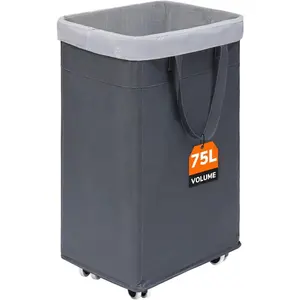 Rolling Laundry Basket with Wheels,75L Large Collapsible Laundry Hamper with Removable Wash Bag for Corner Dorms, Grey