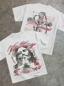 Men's Loose Fit Graphic Print T-Shirt, Vintage Jesus Cross Pattern, Casual Daily Wear, Streetwear, Unisex, All Seasons, Street Style