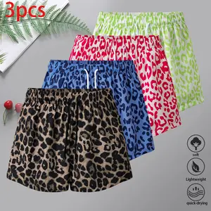 Women's Anti-Exposure Quick-Drying Breathable Lightweight Athletic Shorts with Adjustable Drawstring Waist & Leopard Print Skirt, Suitable for Yoga, Workouts, Casual Wear (Womenswear Bottoms)