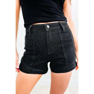 Talk Of The Town Rhinestone By Denim BAR - Denim Shorts - Black