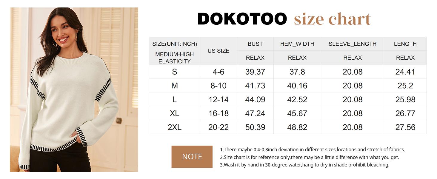 Dokotoo Sweaters for Women Fashion Solid Crewneck Loose Fit Long Sleeve Contrast Cable Knit Pullover Sweater Jumper Tops Knitwear Womenswear Knitwear Womenswear