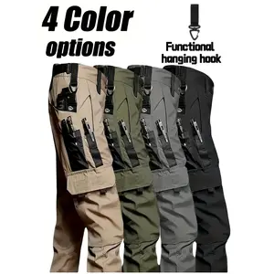 Upgraded Men's Tactical Cargo Pants - Menswear, Plain Nonstretch Durable Fabric, Regular Fit, Adjustable Waist, Multiple Functional Pockets, CC Gray (with Hanging Hook), Ideal for Outdoor Work, Hiking