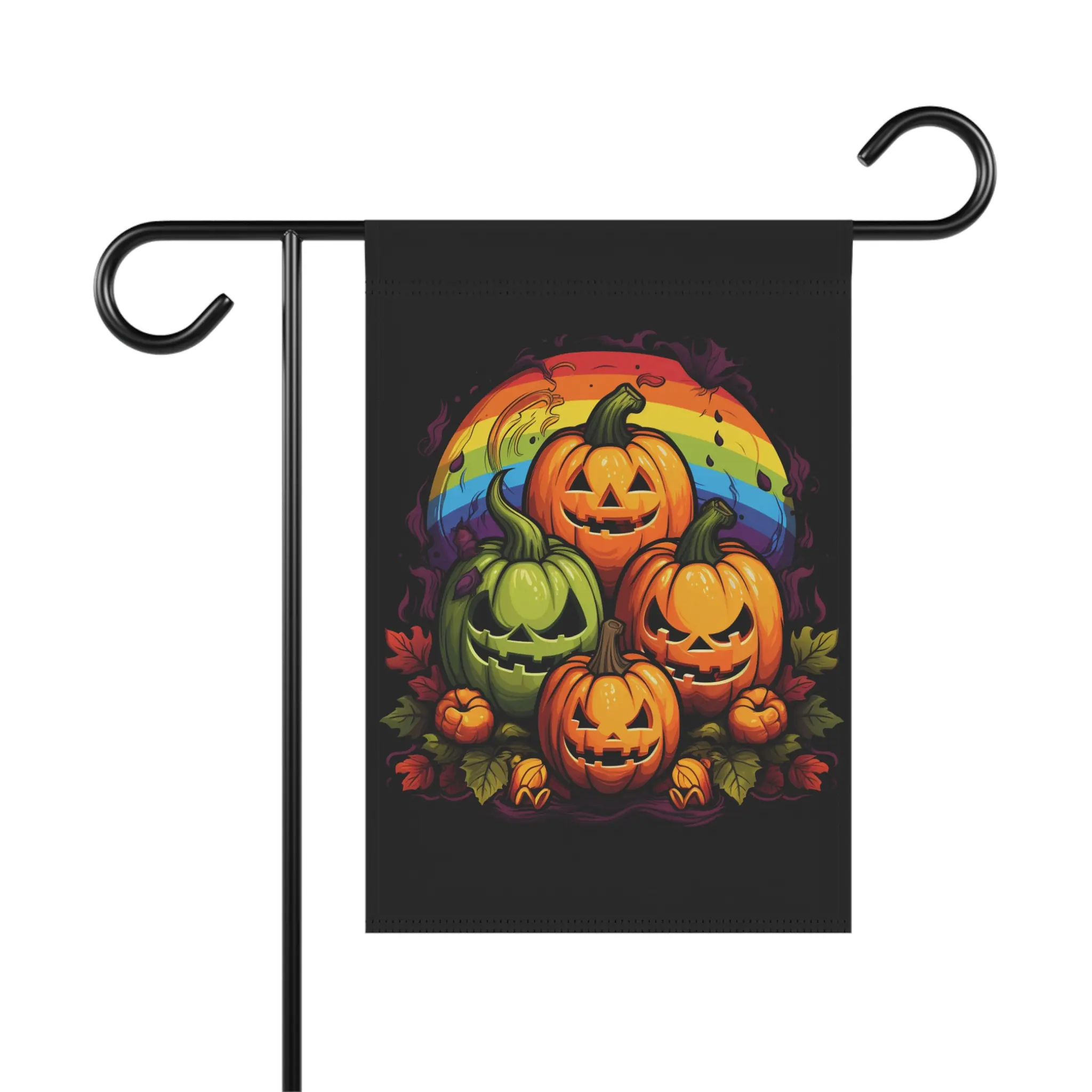 Rainbow Moon Jack-o'-Lanterns Garden Flag | Halloween Pumpkin Yard Banner LGBTQ+ Halloween Pride Yard Flag