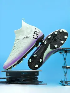 Fashionable Youth Gradient High-Top Long Nail Football Shoes, Leather Mesh Breathable Lightweight, Anti-Slip Durable Sole