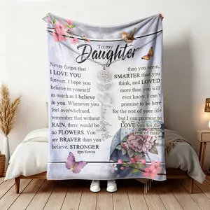 Mom to Daughter Letter Print Blanket, Flannel Soft Bed Sofa Cover, Multi-Purpose for Bedroom Living Room Decor, Unique Gift for All