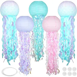 Jellyfish Decor, Paper Lanterns with  Scales,  Lanterns for /Under The Sea Parties,  Theme Classrooms, Beach Room Decor -  Birthday Gifts for Women, Girls &