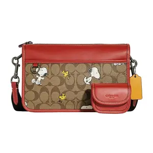 COACH x Peanuts Snoopy Heritage 25 Coated Canvas and Calfskin Tote Bag for Women in Brown and Red
