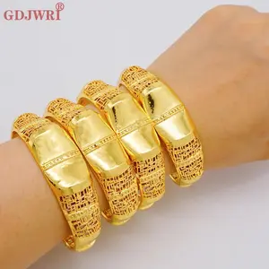 Luxury Unique  African Dubai Gold Color Cuff  Bangles For Women Arabic Charm Ethiopian Bracelet Nigerian Wedding Jewelry Gifts