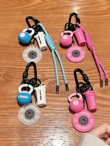 Color-Blocking Fitness Keychain, Shaped Like A Dumbbell, Weight Plate, And Water Bottle; Soft Rubber Texture, Trendy Sporty Style, Suitable As A Daily Accessory For Fitness Enthusiasts And Bag Decoration, Keychain For Bags
