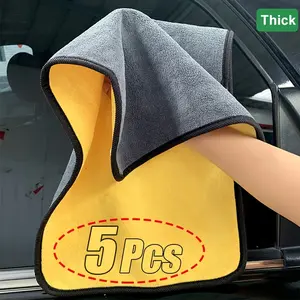Microfiber Cleaning Cloths - 5-Piece 500 GSM Thick Soft Double-Layered Multi-Purpose Washable Polishing Towels for Car Drying/Washing and Home Care Supplies, Multi-Purpose Cleaning Cloths, Polishing Cleaning Cloths summerwins