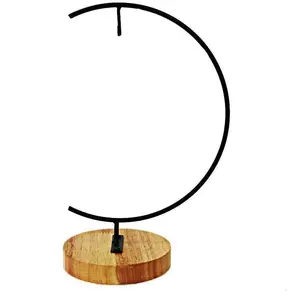 G-shaped Ornament Display Stand Iron Pothook Stand for Hanging Glass Terrarium/Picture with Wood Base
