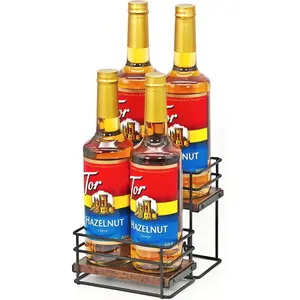 4 Bottle Coffee Syrup Organizer Rack, 2 Tier Installation-free Stand Holder for Coffee Bar, Liquor Bottle Display Shelf for Whiskey Wine Display