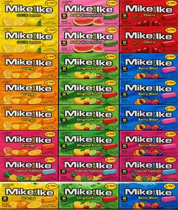 MIKE AND IKE Variety Pack Chewy Low Fat Sweet Peanut-Free Food and Snacks - 21 x 0.78 oz Boxes (7 Flavors, ~17 oz Total), 12-Month Shelf Life, Sour Watermelon Blasts Fruity Gummy Treats