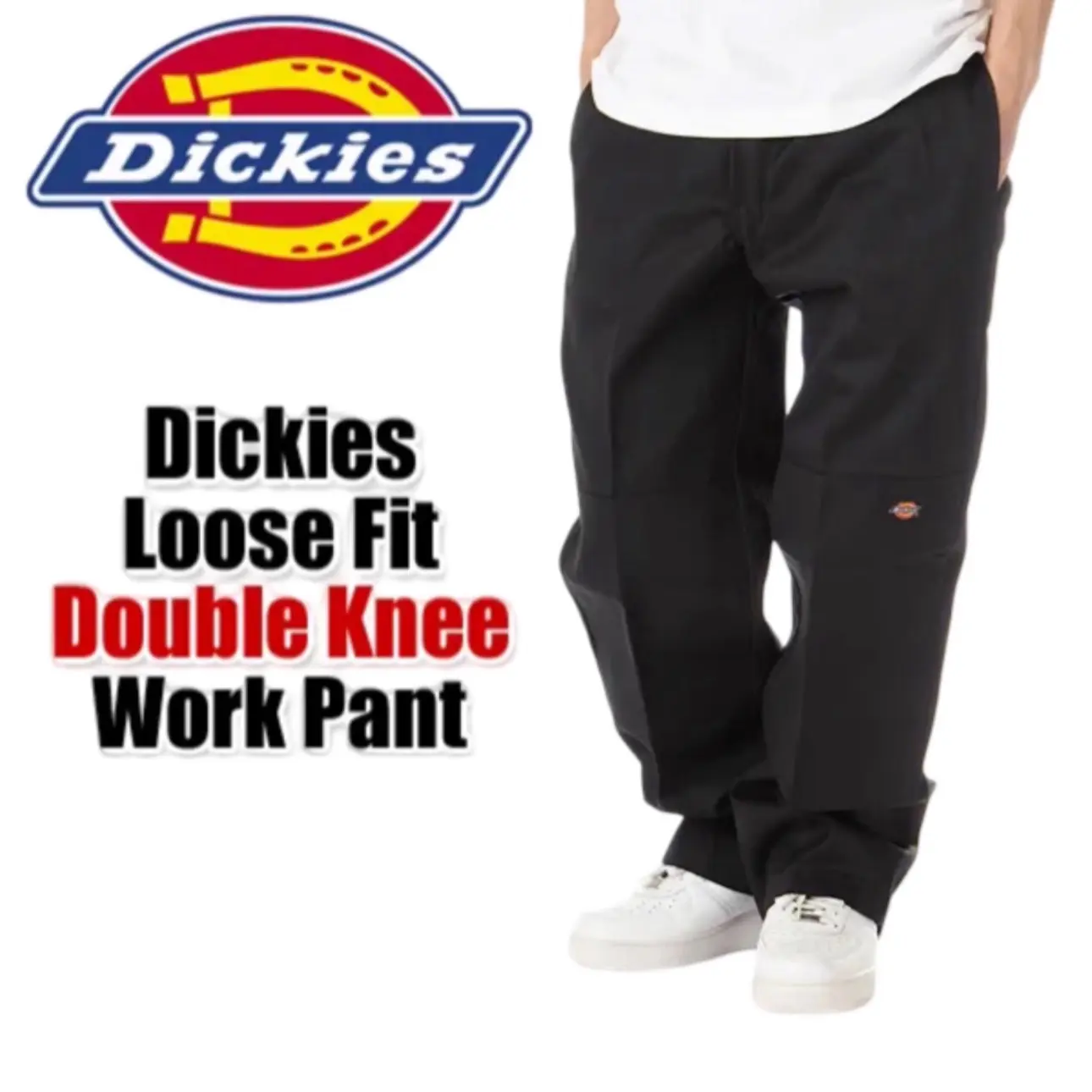 Dickies Men's Classic Loose Fit Double Knee Mid-Waist All-Season Plain Look Twill Blend Polyester Cotton Work Pants - Casual Straight Leg Trousers with Zipper, Multi-Use Pockets