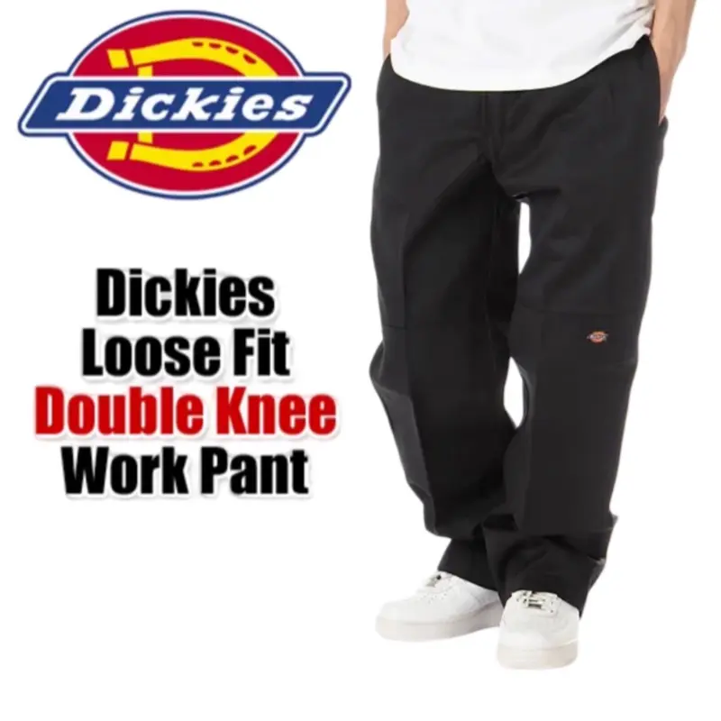 Dickies Men's Classic Loose Fit Double Knee Mid-Waist All-Seasons Twill Blend Polyester Cotton All-Day Straight Work Pants - Male Clothing with Multi-Use Piped Pockets, Zipper, Casual Straight Leg Trousers